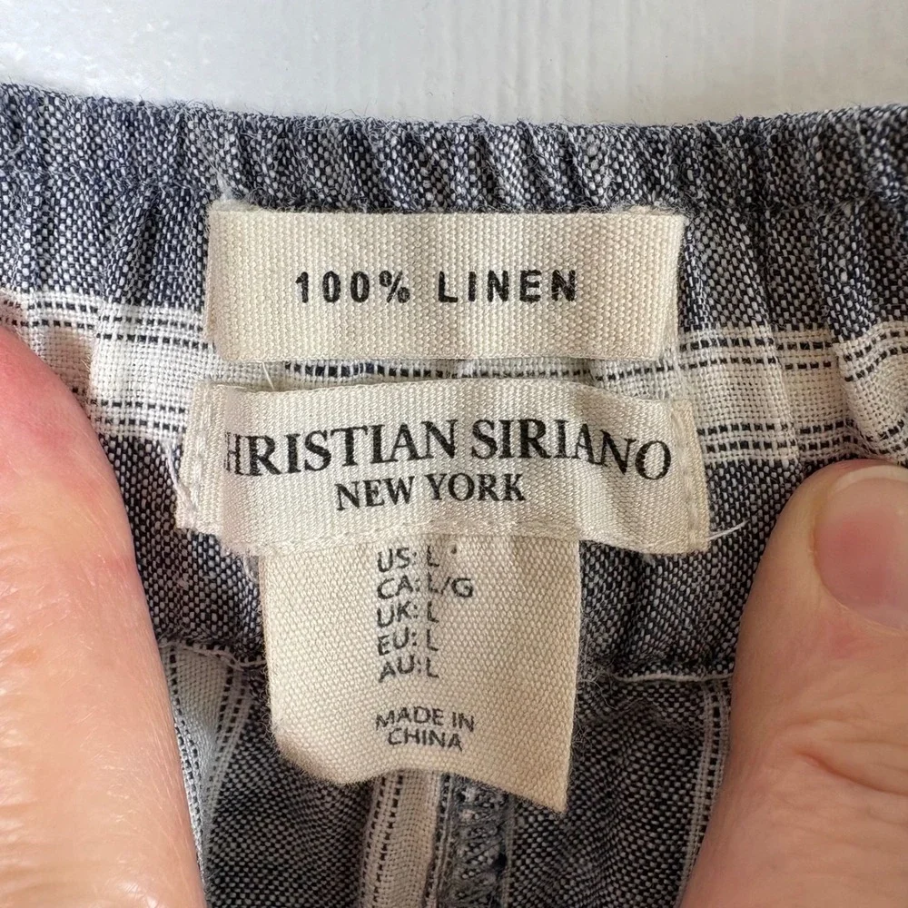 Christian Siriano Linen Shorts Womens L Navy White Striped Elastic Waist Coastal